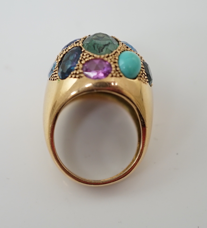 A 20th century Egyptian gold and multi gem set dress ring